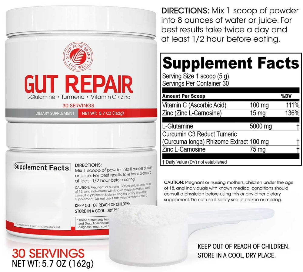 Two tubs of Silver Fern Gut Repair digestive health powder