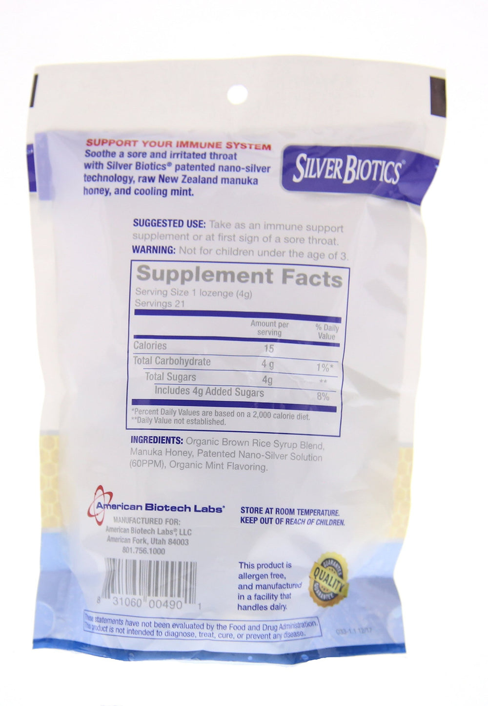 Product packaging conveying cough relief and immune support