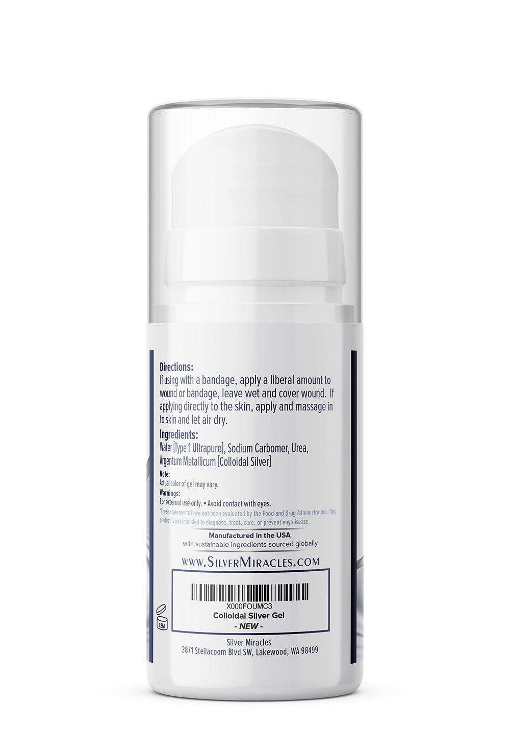 Close-up of colloidal silver gel showing purity and unscented formula