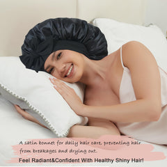 Simapu double-layer satin bonnet, inside and out, protects hair while you rest.