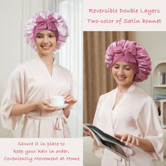 Simapu satin bonnet side view highlights adjustable straps for customized comfort.