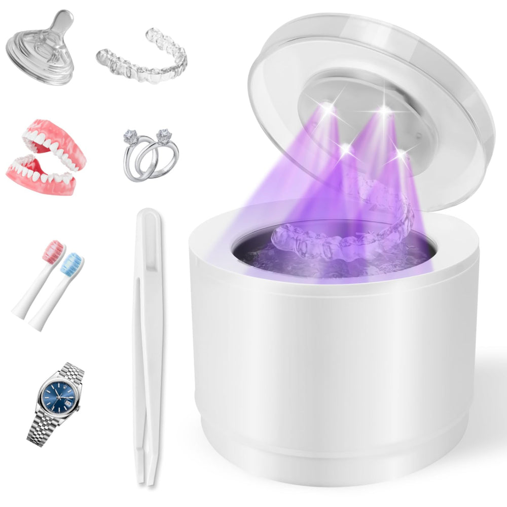 Front view of Simfree Ultrasonic Retainer Cleaner in white