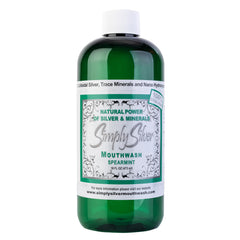 Bottle of Simply Silver Mouthwash Spearmint flavor, 16 oz