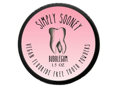 Front view of Simply Sooney Bubblegum remineralizing tooth powder jar