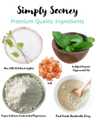 Label of Simply Sooney vegan fluoride-free toothpaste powder