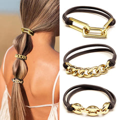 SISYOUP bracelet hair ties in gold add subtle sparkle to your look and secure your ponytail.