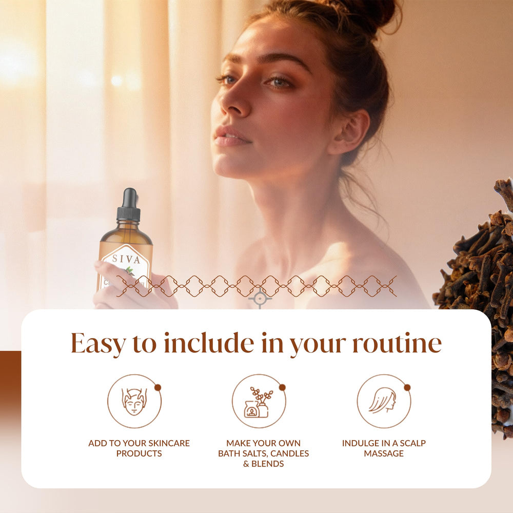 DIY blend of essential oils including SIVA Clove Bud