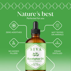 Close-up of Siva Eucalyptus Essential Oil bottle