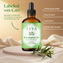 Siva Eucalyptus Essential Oil bottle label showing 4 oz