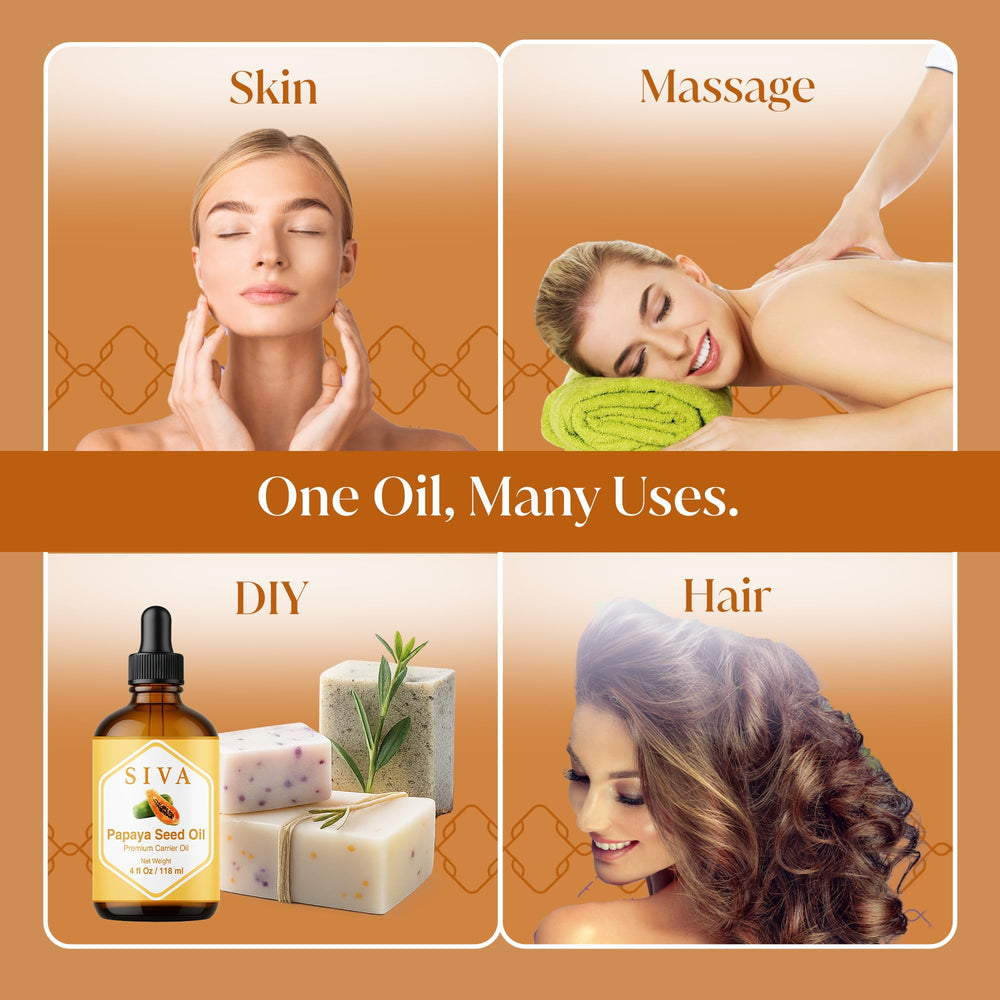 SIVA Papaya Seed Oil hand massage on scalp for nourishment.