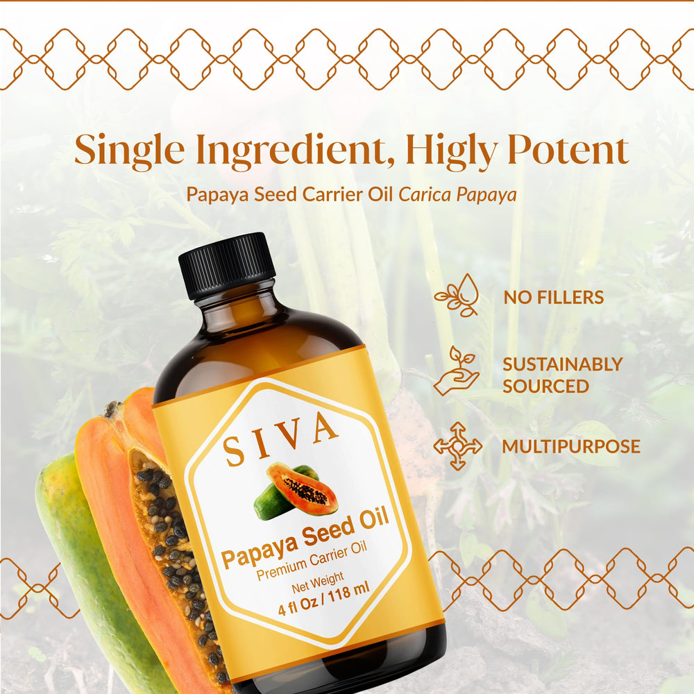 SIVA Papaya Seed Oil on skin close-up, gentle moisturization.