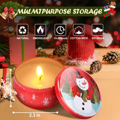 Set of six aromatherapy candles with fragrances including winter fir, pineapple coffee, red wine gingerbread, apple cinnamon, lemon vanilla and musk cedar