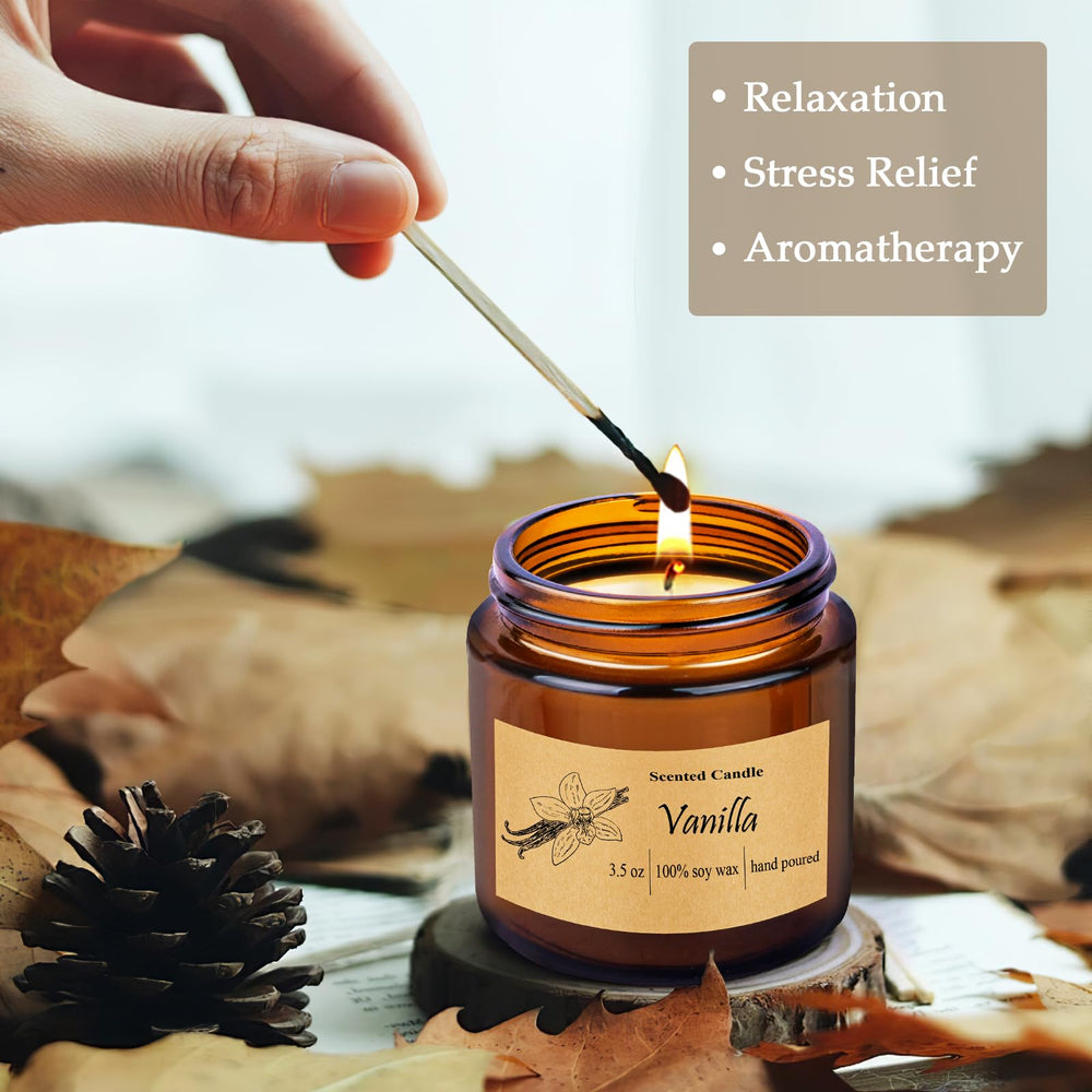 Rose and Sandalwood scented candle in amber jar from the six-pack set