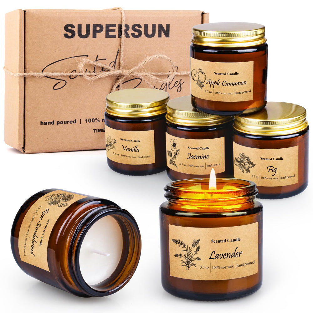 Vanilla scented candle in amber jar from the six-pack set