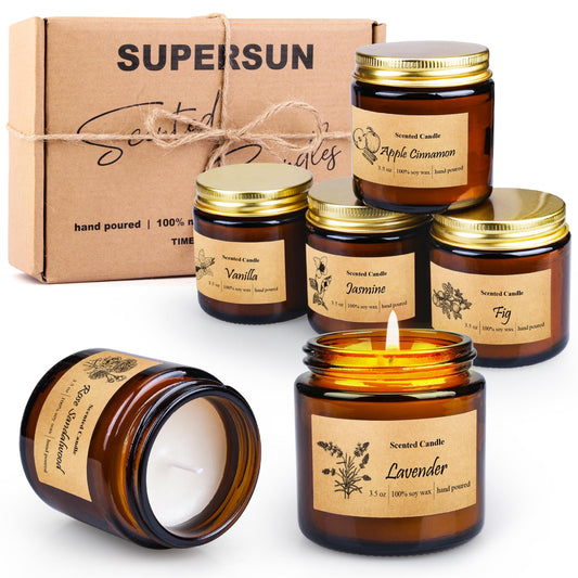 Vanilla scented candle in amber jar from the six-pack set