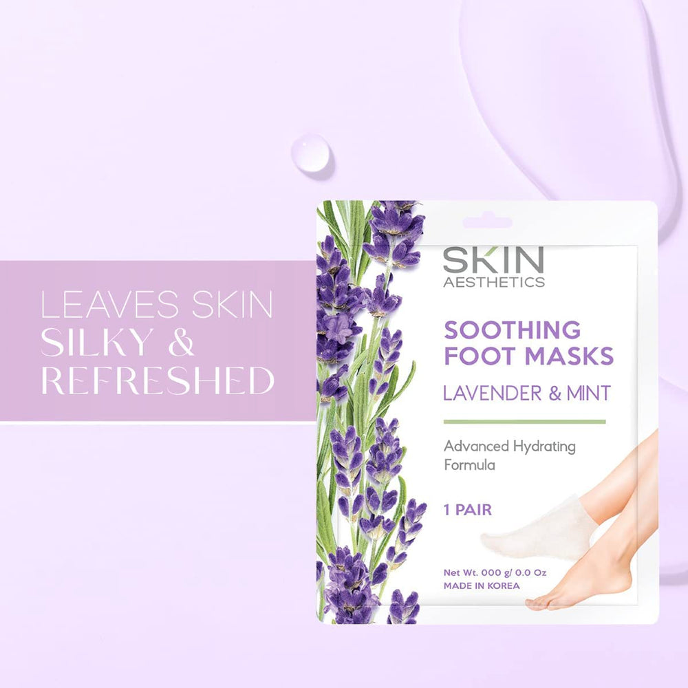 Applying Skin Aesthetics foot mask for soothing relief on feet.