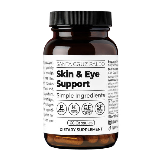 Bottle of Skin & Eye Supplement on white background