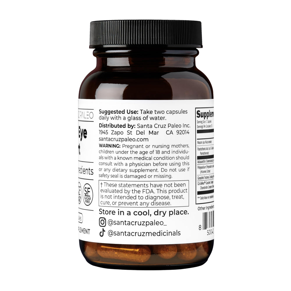Minimalist shot of Skin & Eye Supplement bottle