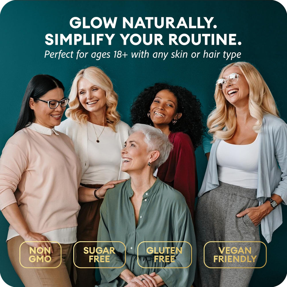 Lifestyle shot showing glow from Skin & Hair Gain