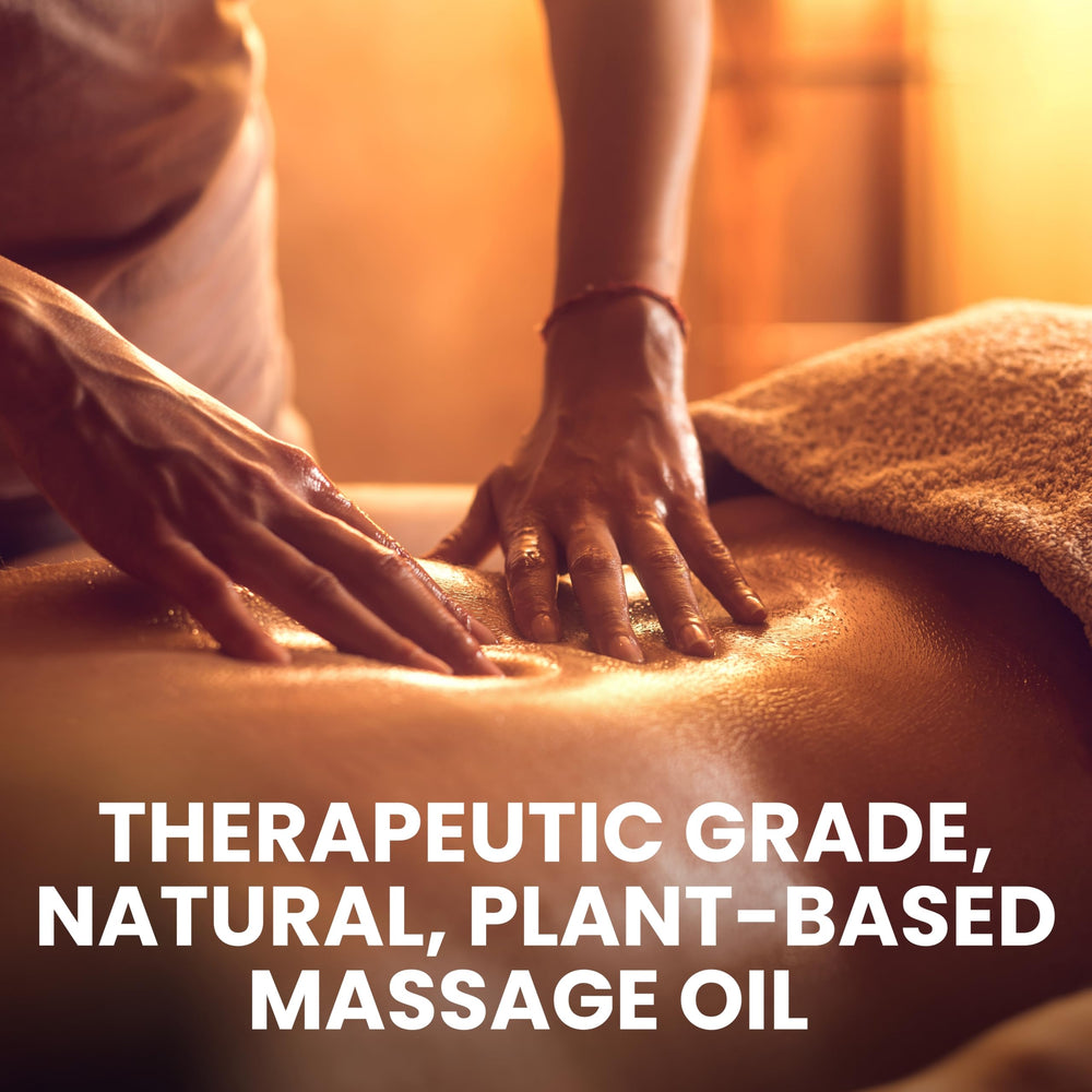 Hands applying massage oil to skin showing softening and firming effect