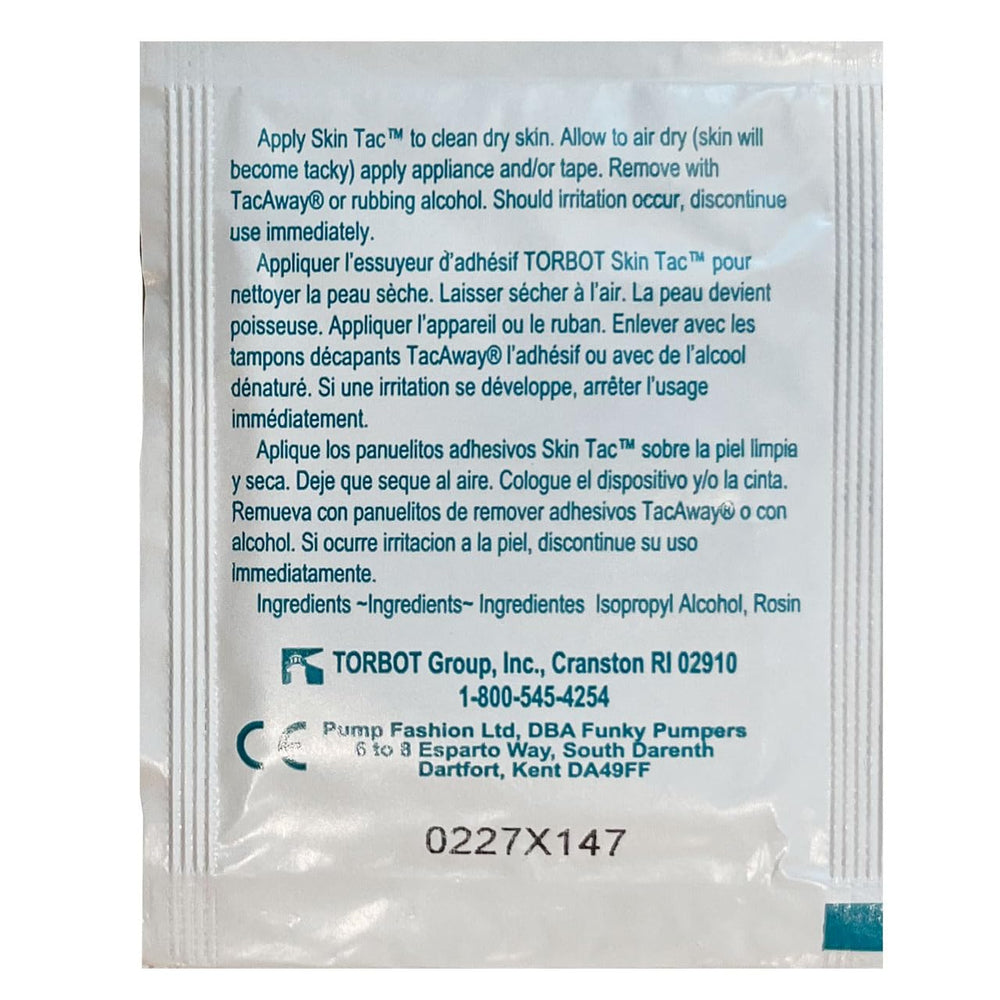 Skin-Tac adhesive wipes texture closeup demonstrates skin-friendly prep