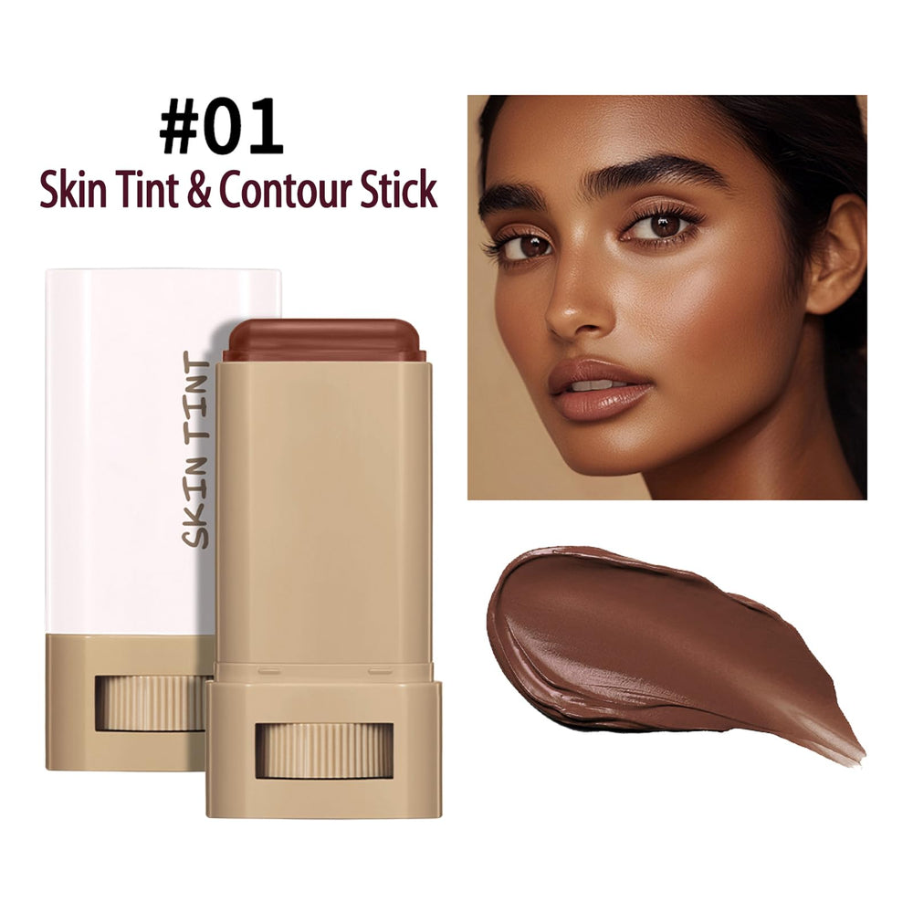 Skin Tint & Contour Stick—buildable coverage swatch showing light to medium tint.
