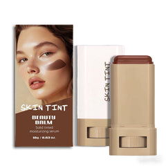 Skin Tint & Contour Stick close-up applying hydrating serum for a fresh look.