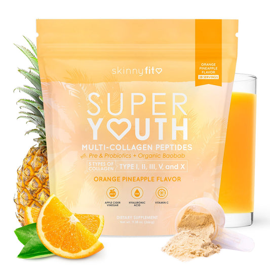 Box front of SkinnyFit Super Youth Collagen for Women - Orange Pineapple flavor