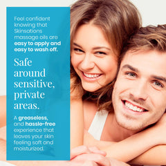 Close-up of Skinsations oil blend ingredients: sweet almond, grape seed, jojoba and fractionated coconut