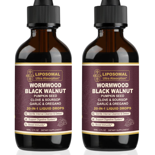 Front view of SKLIA 20-in-1 Liposomal Wormwood Cleanse Drops bottle