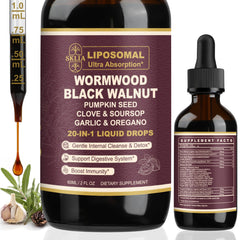 Front view of SKLIA 20-in-1 Liposomal Wormwood Cleanse Drops bottle