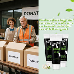 Skourvut donation-pack shaving cream supports homeless supplies and charity outreach.