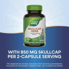 Gluten-free and vegan Skullcap capsules in bottle