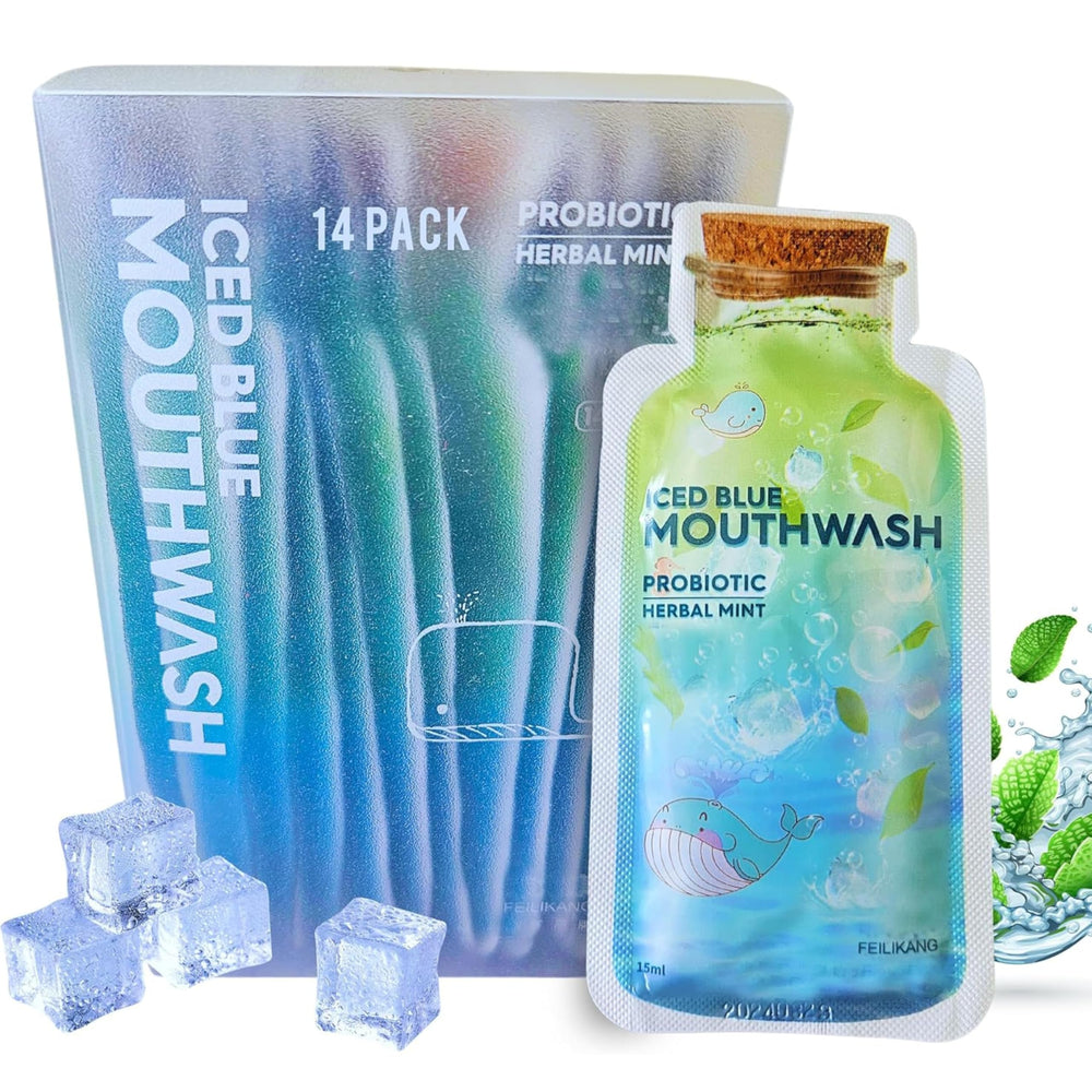 Front view of Skywin travel size mouthwash 14-pack