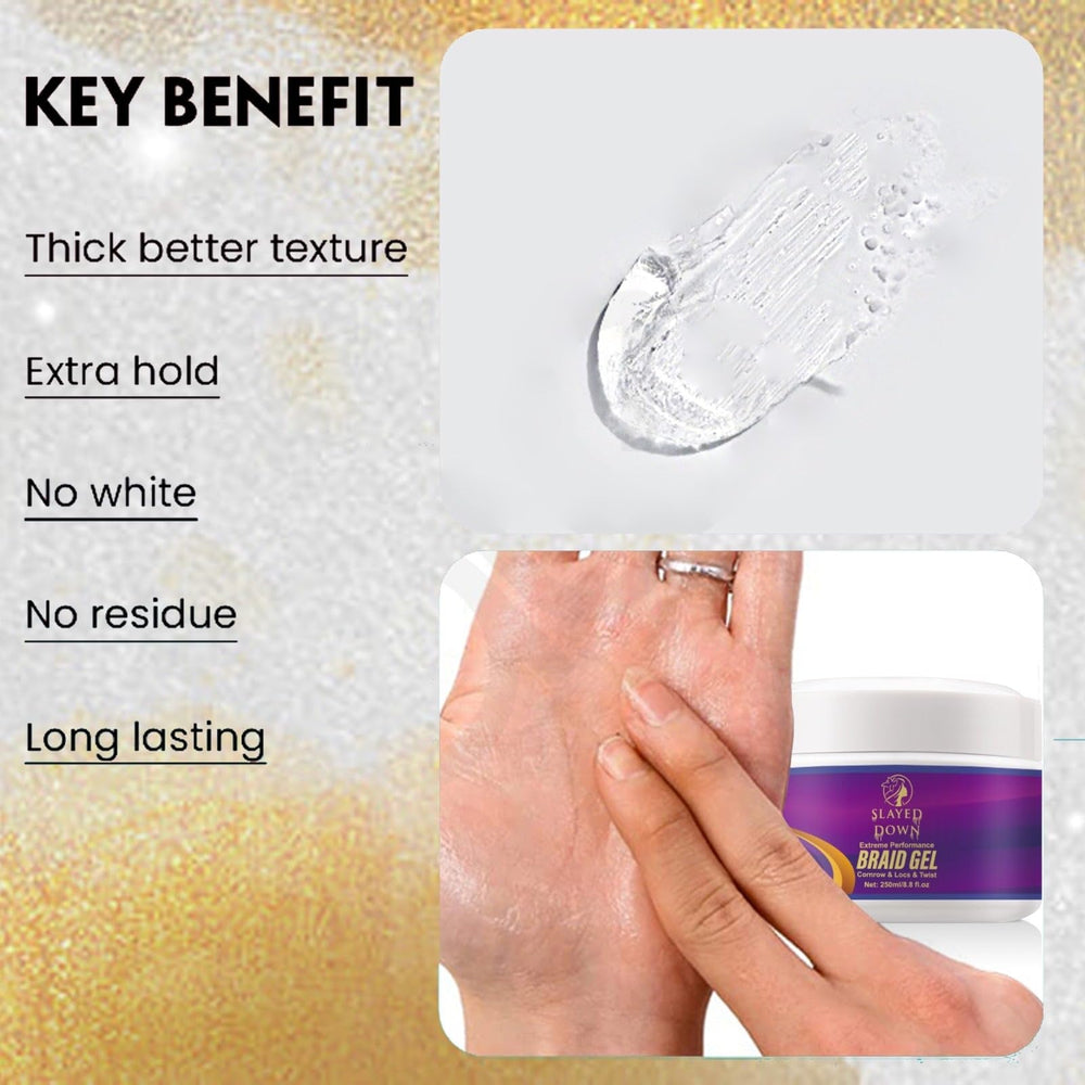 SLAYED DOWN gel used on damp or dry hair with no residue