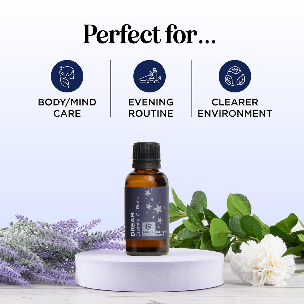 Home aromatherapy setup with diffuser and Sleep blend