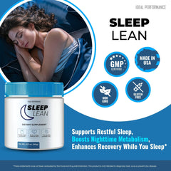 Sleep Lean Powder bottle with scoop on white background
