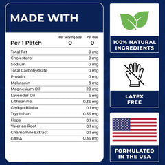 Ingredients icons for Sleep Patches showing melatonin, valerian, magnesium