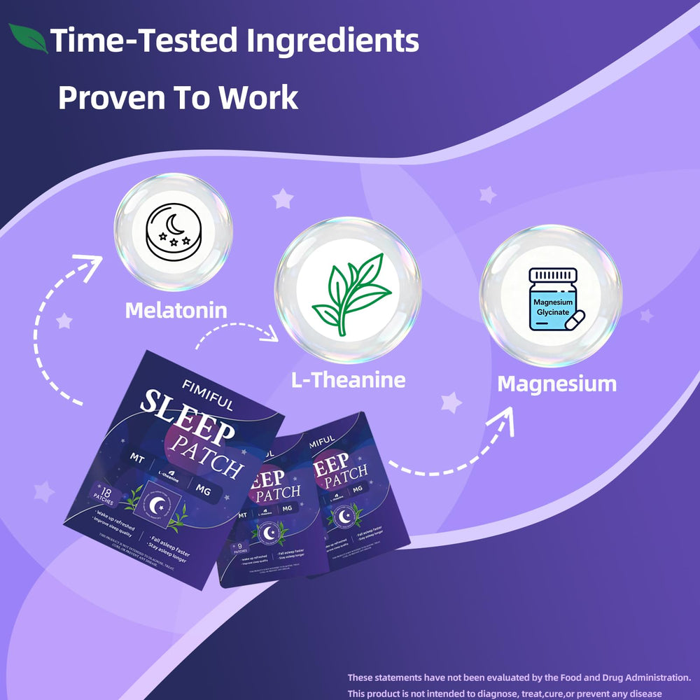 Graphic showing melatonin, L-theanine, and magnesium glycinate ingredients