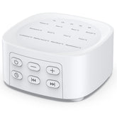 Sleepbox Sleep White Noise Machine front view showing compact design for home and travel use