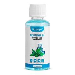 Blue travel mouthwash bottles side view