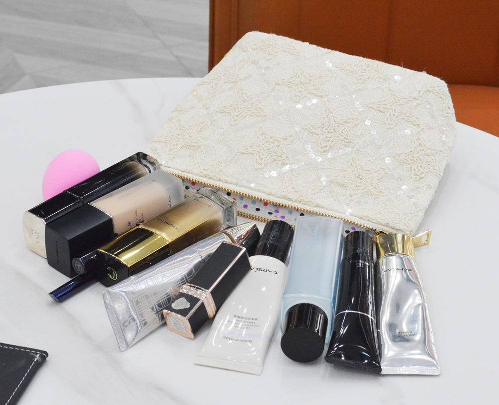 Sliimagetu makeup bag in large capacity linen keeps brushes and essentials neatly.