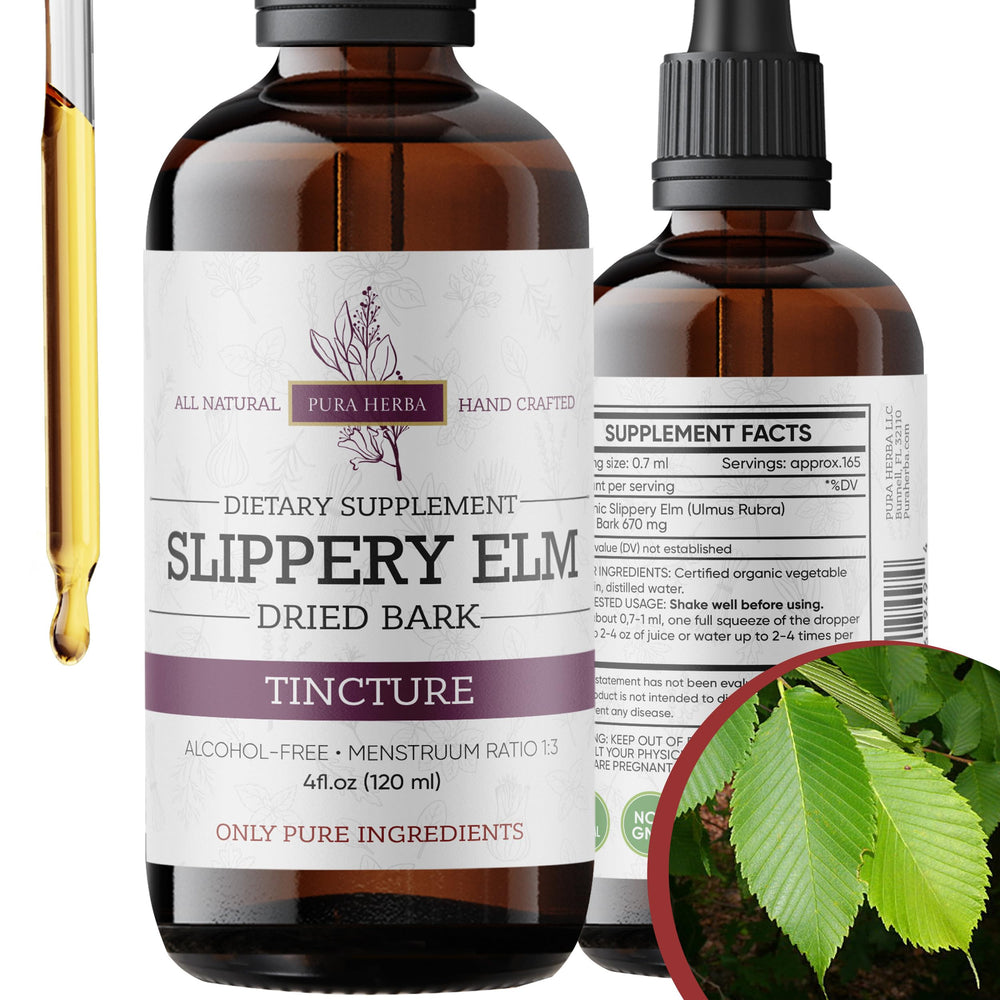 Product hero: Slippery Elm Tincture bottle with label