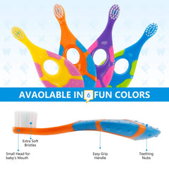 Toddler toothbrush featuring easy-grip finger handle