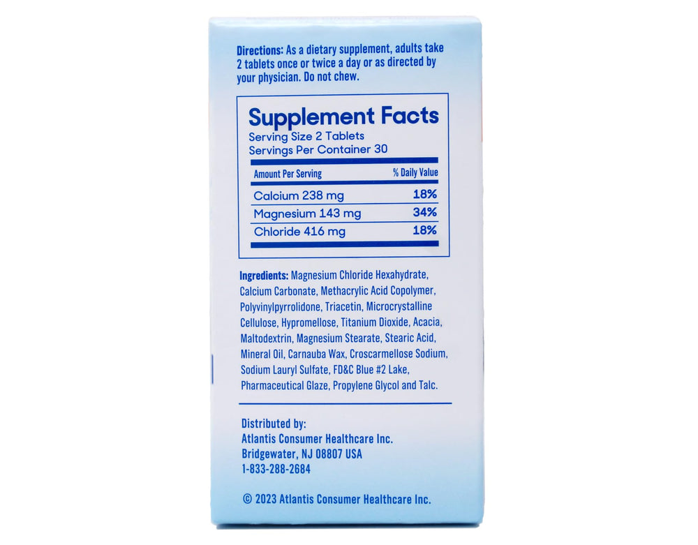 Label close-up displaying magnesium chloride and calcium ingredients.