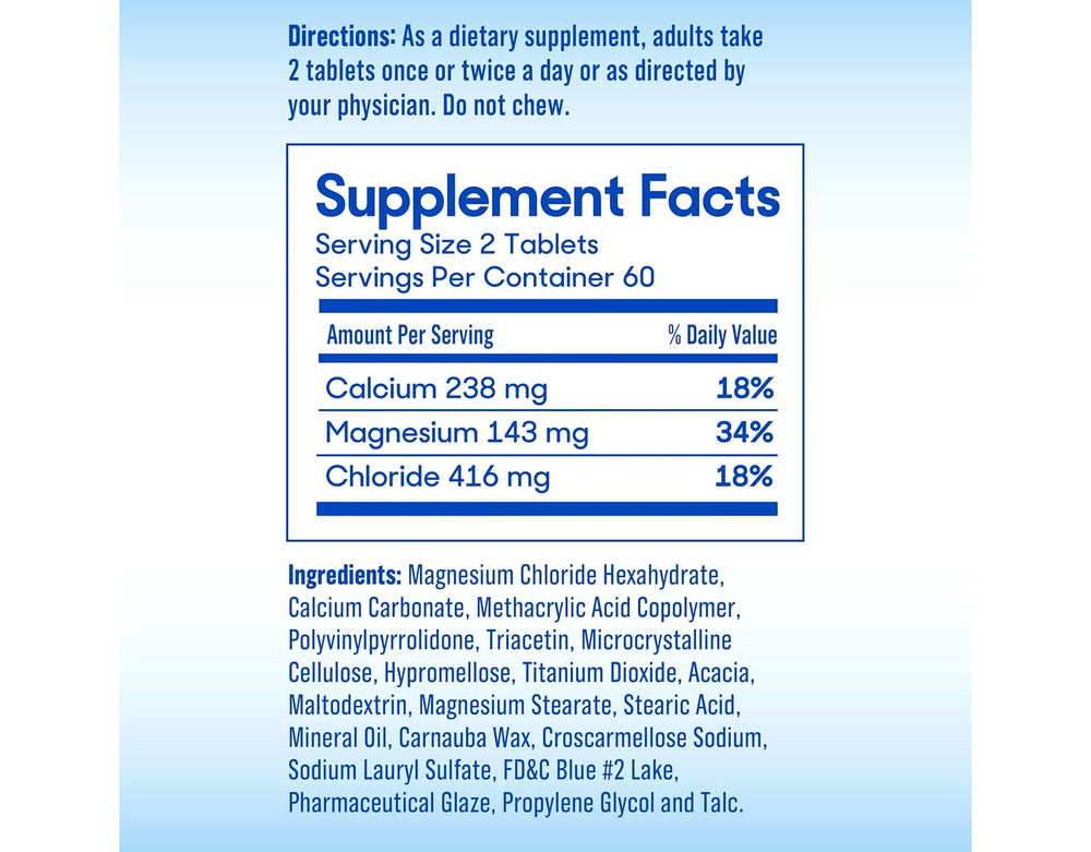 Slow-Mag ingredients list highlighting magnesium chloride and calcium per serving