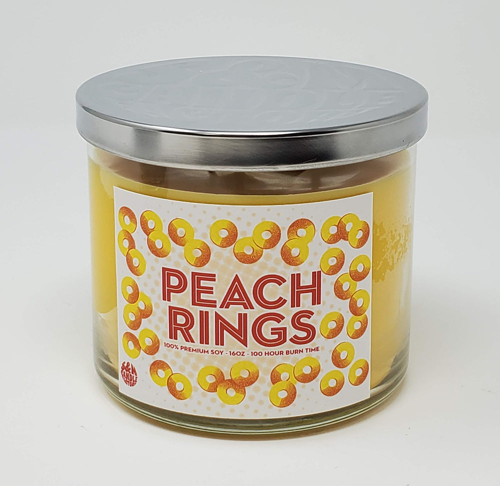 S&M Candle Factory Peach Ring 3-wick pour enhances living room ambience with a peach candy aroma