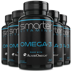 SmarterVitamins Omega-3 berry bottle; burpless, tasteless daily support.
