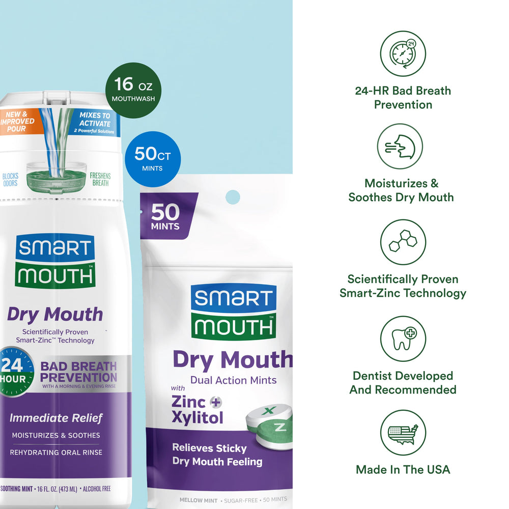 SmartMouth dry mouth activated oral rinse bottle, 16 oz, back view