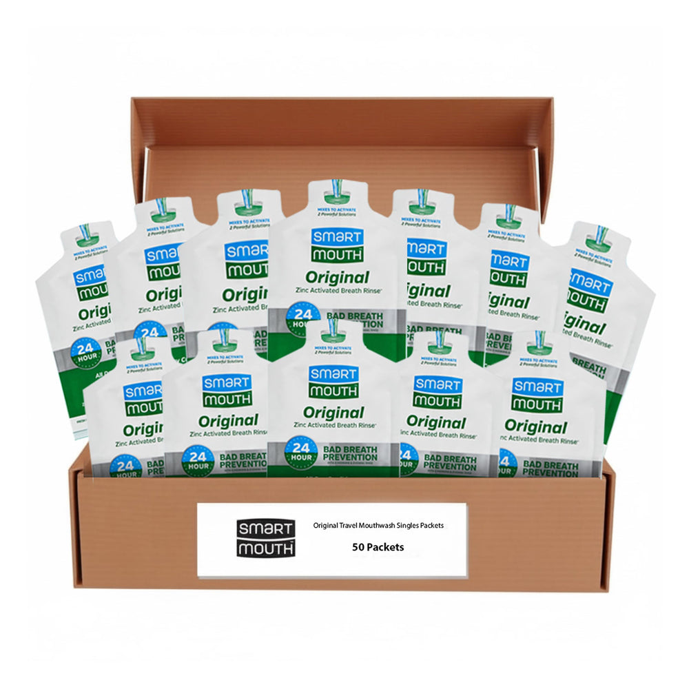 SmartMouth Original Activated Mouthwash single-pack packaging for travel